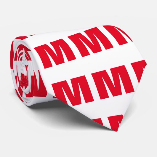 Modern minimalistisch monogram wit rood stropdas (Opgerold)