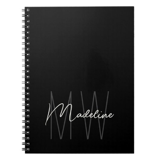 Modern minimalistisch monogram zwart notitieboek (Voorkant)