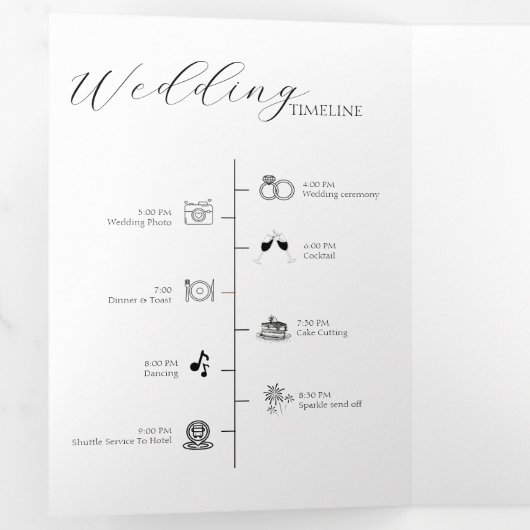 Modern Minimalistisch Monogram Zwart-wit Bruiloft Drieluik Uitnodiging (Binnenzijde eerst)