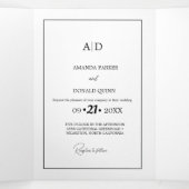 Modern Minimalistisch Monogram Zwart-wit Bruiloft Drieluik Uitnodiging (Binnenkant midden)