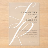 Modern minimalistisch monogram zwart-wit huwelijk acryl uitnodigingen (Voorkant)