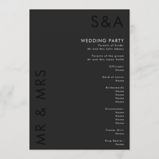 Modern minimalistisch monogram zwart-wit huwelijk programma (Achterkant)