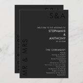 Modern minimalistisch monogram zwart-wit huwelijk programma (Voorkant / Achterkant)