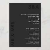 Modern minimalistisch monogram zwart-wit huwelijk programma (Voorkant)