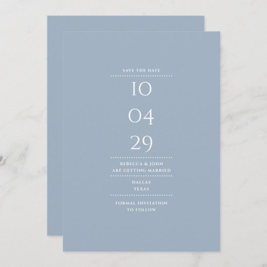 Modern minimalistisch mosterdblauw huwelijk save the date (Voorkant / Achterkant)