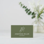 Modern minimalistisch olive Green Monogram Visitekaartje (Staand voorkant)