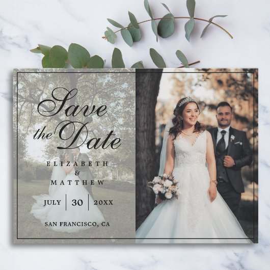 Modern minimalistisch paar foto-collage bruiloft save the date