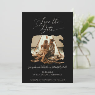 Modern minimalistisch penseelstreken - Zwart fotos Save The Date