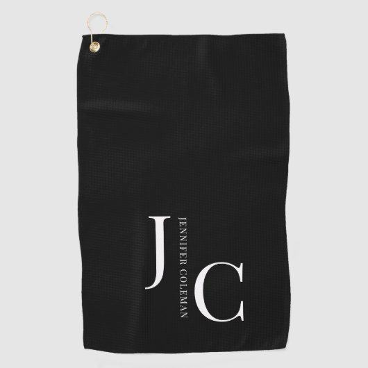 Modern minimalistisch professioneel monogram zwart golfhanddoek (Voorkant)