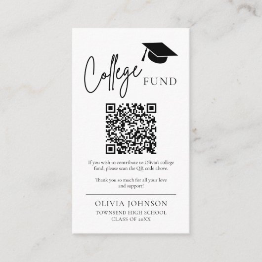 Modern Minimalistisch QR Code College Fund Afstude Informatiekaartje (Voorkant)