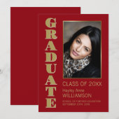 Modern minimalistisch Red Gold Photo-Afstuderen Aankondiging (Voorkant / Achterkant)