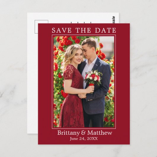 Modern minimalistisch rood sparen de Datum Briefkaart (Voorkant / Achterkant)