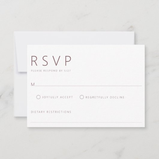 Modern minimalistisch Roos huwelijk RSVP Kaartje (Voorkant)