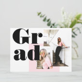Modern minimalistisch roze 2 foto's afstuderen kaart (Staand voorkant)