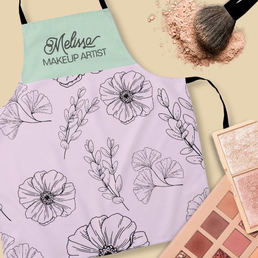 Modern minimalistisch roze groen bloemlijn patroon schort