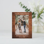 Modern Minimalistisch rustiek hout Save the Date Briefkaart (Staand voorkant)