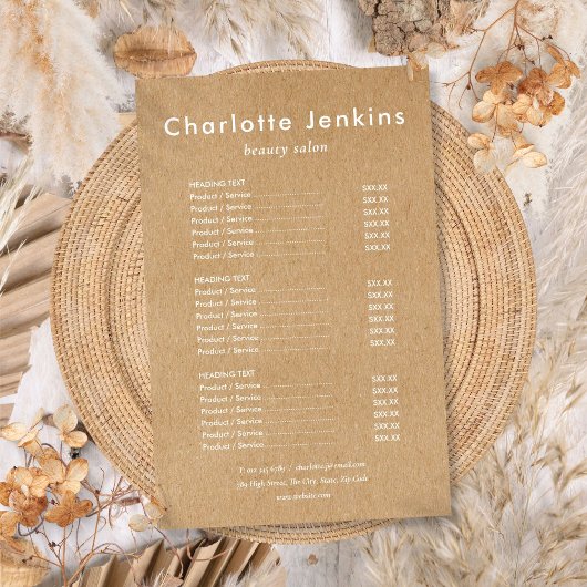 Modern Minimalistisch Rustiek Kraft Salon Service Flyer