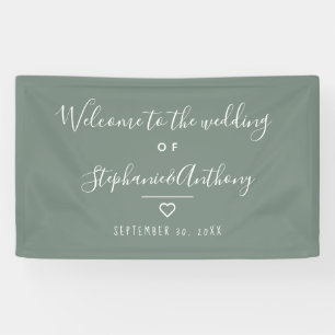 Modern minimalistisch Sage Green Heart Wedding Spandoek