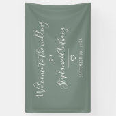 Modern minimalistisch Sage Green Heart Wedding Spandoek (Verticaal)