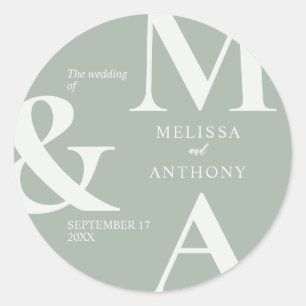Modern minimalistisch Sage Green Wedding Ronde Sticker