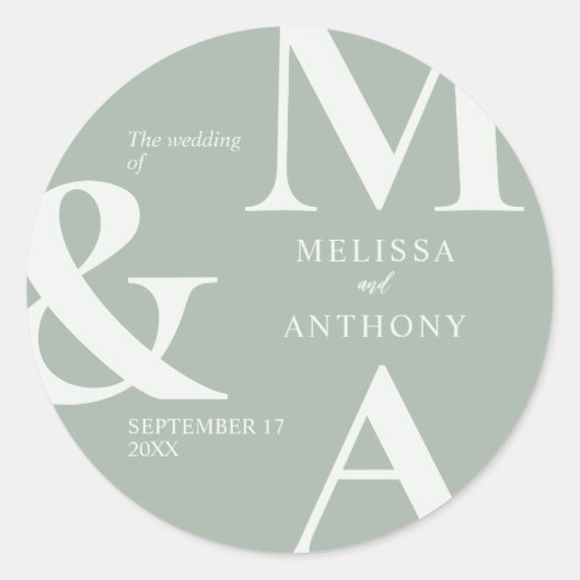 Modern minimalistisch Sage Green Wedding Ronde Sticker (Voorkant)