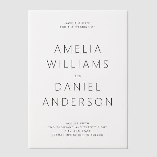 Modern minimalistisch Save the Date Vellum Uitnodigingen (Voorkant)