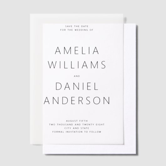 Modern minimalistisch Save the Date Vellum Uitnodigingen (Offset)