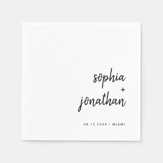 Modern Minimalistisch Schrift | Zwart-wit Huwelijk Servet (Voorkant)