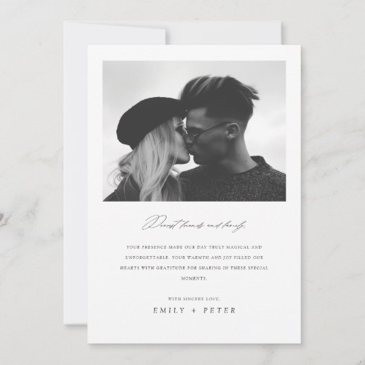 Modern minimalistisch script 2 foto bruiloft bedankkaart (Achterkant)
