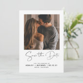 Modern minimalistisch script 4 foto Verloving Save The Date (Staand voorkant)