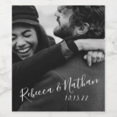 Modern minimalistisch script Aangepaste foto-bruil Wijn Etiket (Enkel label)