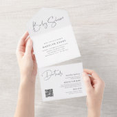 Modern Minimalistisch Script Baby shower All In One Uitnodiging (Afscheurbaar)