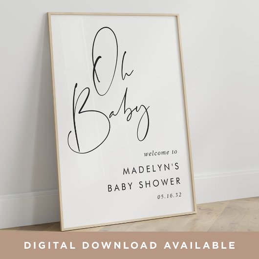 Modern minimalistisch script Baby shower welkomstb Poster
