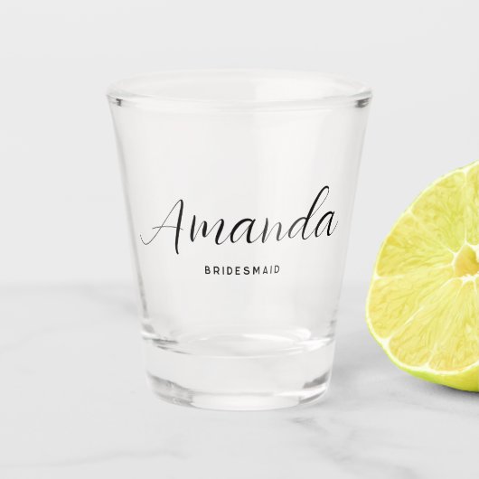 Modern minimalistisch script Bachelorette Bridesma Shot Glas (Voorkant)