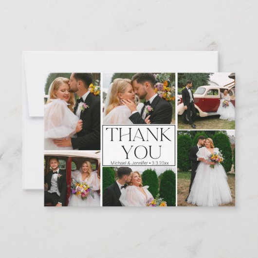 Modern minimalistisch script bruiloft 6 foto's col bedankkaart (Voorkant)