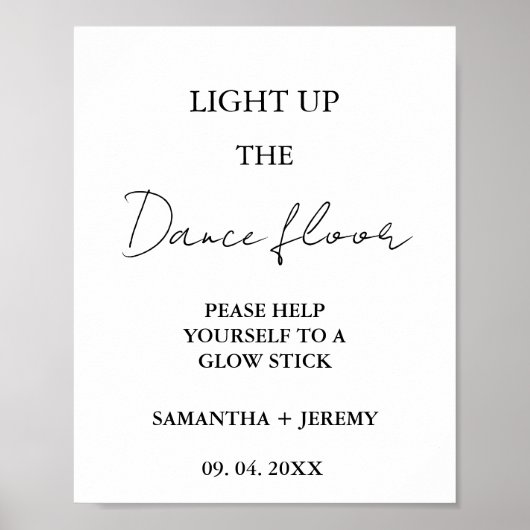 Modern Minimalistisch Script Bruiloft Glow stick S Poster (Voorkant)