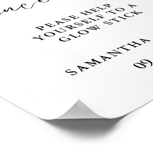 Modern Minimalistisch Script Bruiloft Glow stick S Poster (Hoek)