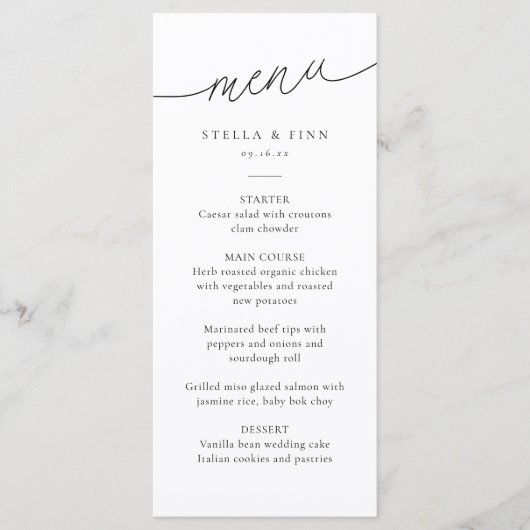 Modern minimalistisch script bruiloft menu (Voorkant)