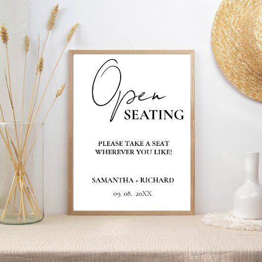 Modern minimalistisch script bruiloft open zitbord poster