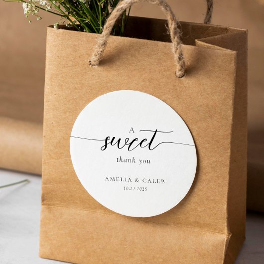Modern minimalistisch script bruiloft ronde sticker