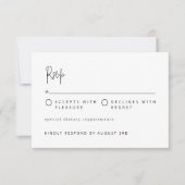 Modern minimalistisch script bruiloft zwart-wit RSVP kaartje (Voorkant)
