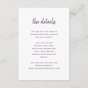 Modern minimalistisch script chassis   Trouwgegeve Informatiekaartje