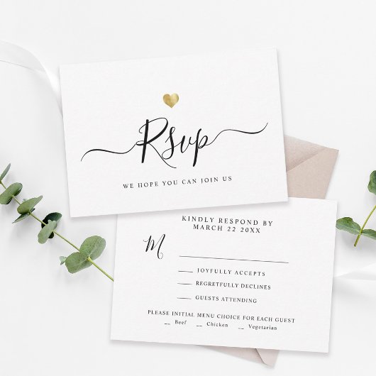 Modern minimalistisch script chic Gold Wedding RSV RSVP Kaartje
