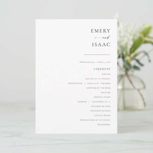 Modern minimalistisch script chic Wedding Program (Staand voorkant)