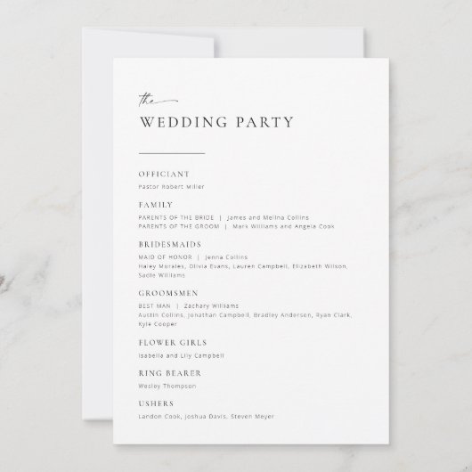 Modern minimalistisch script chic Wedding Program (Achterkant)