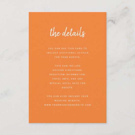 Modern minimalistisch script | Details van de brui Informatiekaartje (Voorkant)