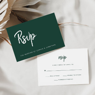 Modern minimalistisch script Emerald Green   Wedde RSVP Kaartje