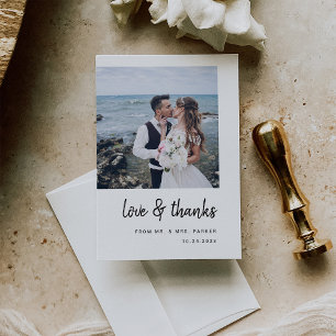Modern minimalistisch script en twee foto's   Wedd Bedankkaart