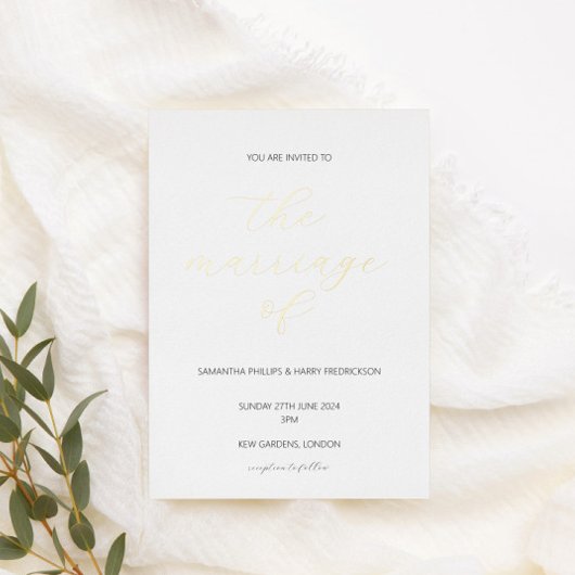 Modern minimalistisch script folie bruiloft uitnod folie uitnodiging