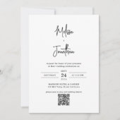 Modern Minimalistisch Script Foto QR code Bruiloft Kaart (Voorkant)